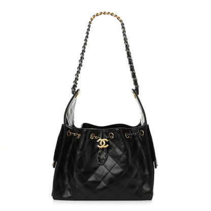 Chanel Shiny Crumpled Calfskin Quilted Small Chanel 25 Handbag Black 1 of 10