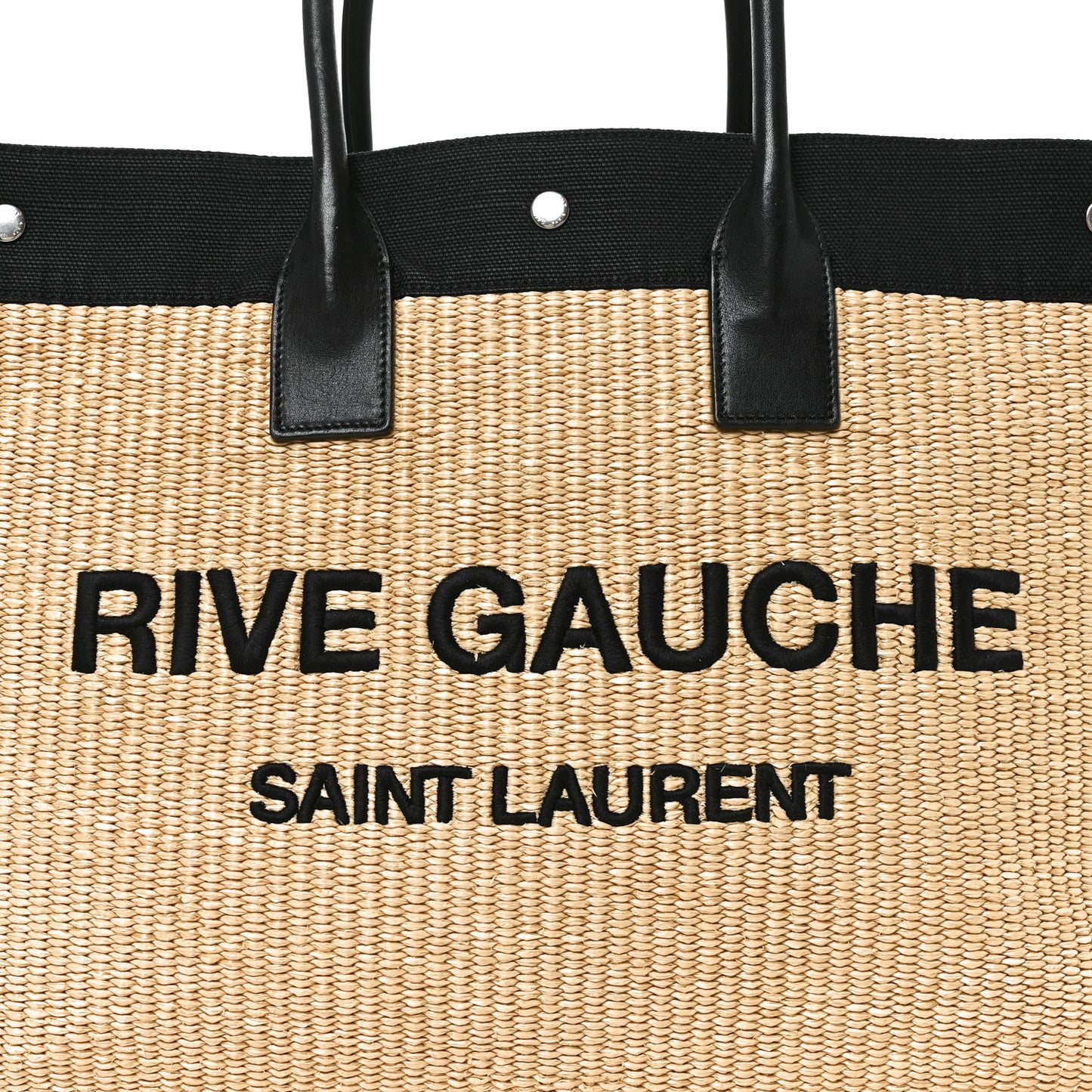 Raffia Linen Calfskin Rive Gauche Tote Naturale Black