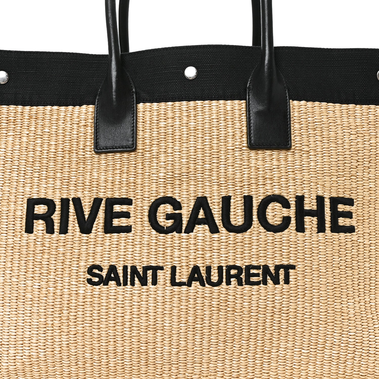 Saint Laurent Raffia Linen Calfskin Rive Gauche Tote Naturale Black 8 of 10