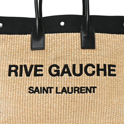Saint Laurent Raffia Linen Calfskin Rive Gauche Tote Naturale Black 8 of 10