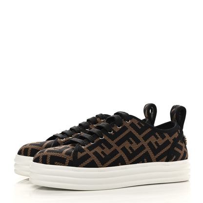 Fendi Fabric FF Micro-Perforated Rise Low Top Sneakers 36.5 Tobacco Black 3 of 10