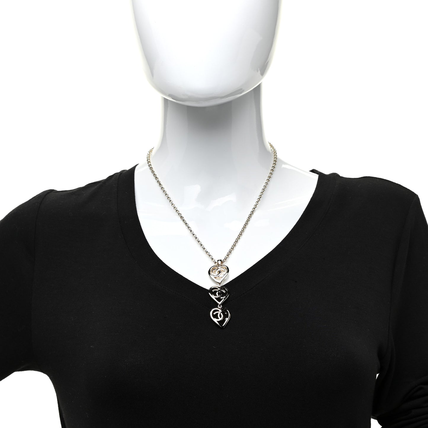 Metal CC Heart Coco In Love Drop Necklace Gold