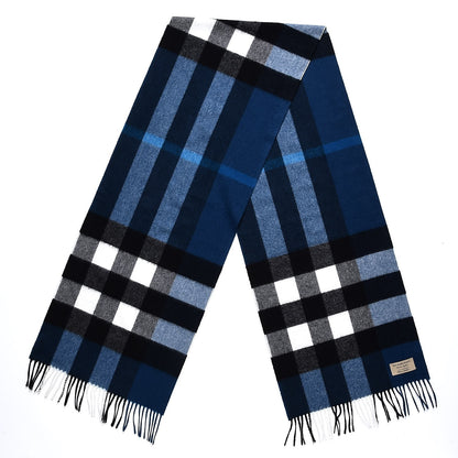 Burberry Cashmere Giant Check Fringe Scarf Blue 3 of 5