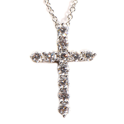 Tiffany Platinum Diamond Small Cross Pendant Necklace 3 of 6