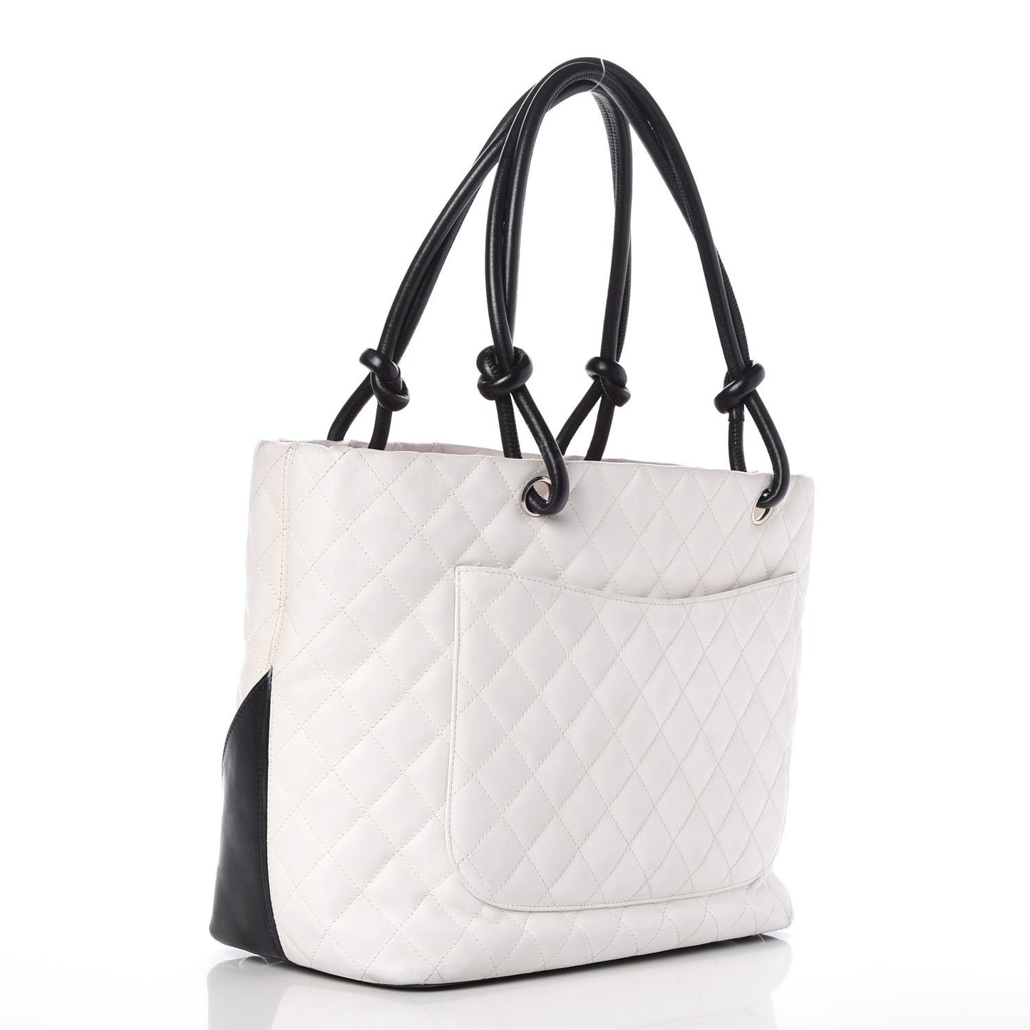 Calfskin Quilted Large Cambon Tote White Black