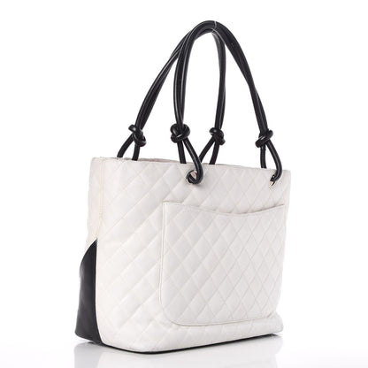 Chanel Calfskin Quilted Large Cambon Tote White Black 3 of 14