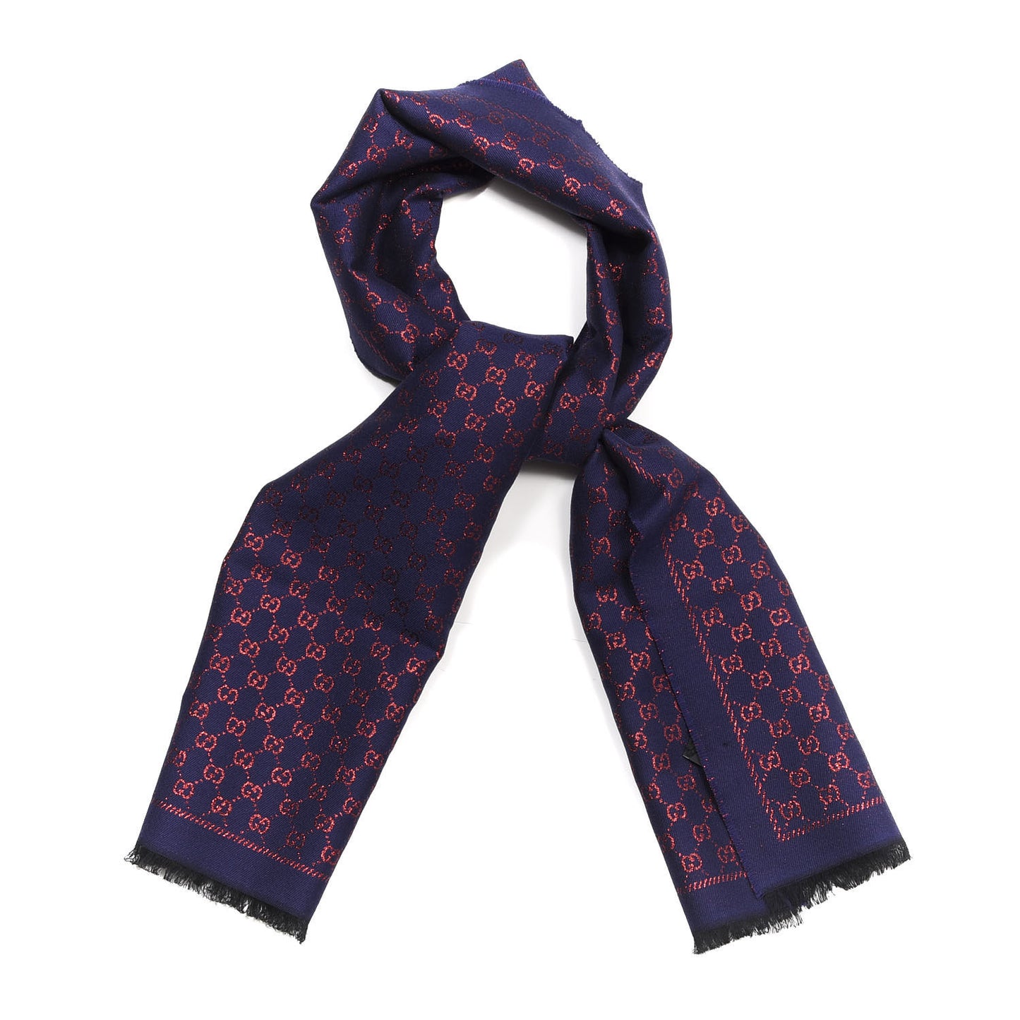 Wool Silk Jacquard GG Monogram Stenix Scarf Navy Red