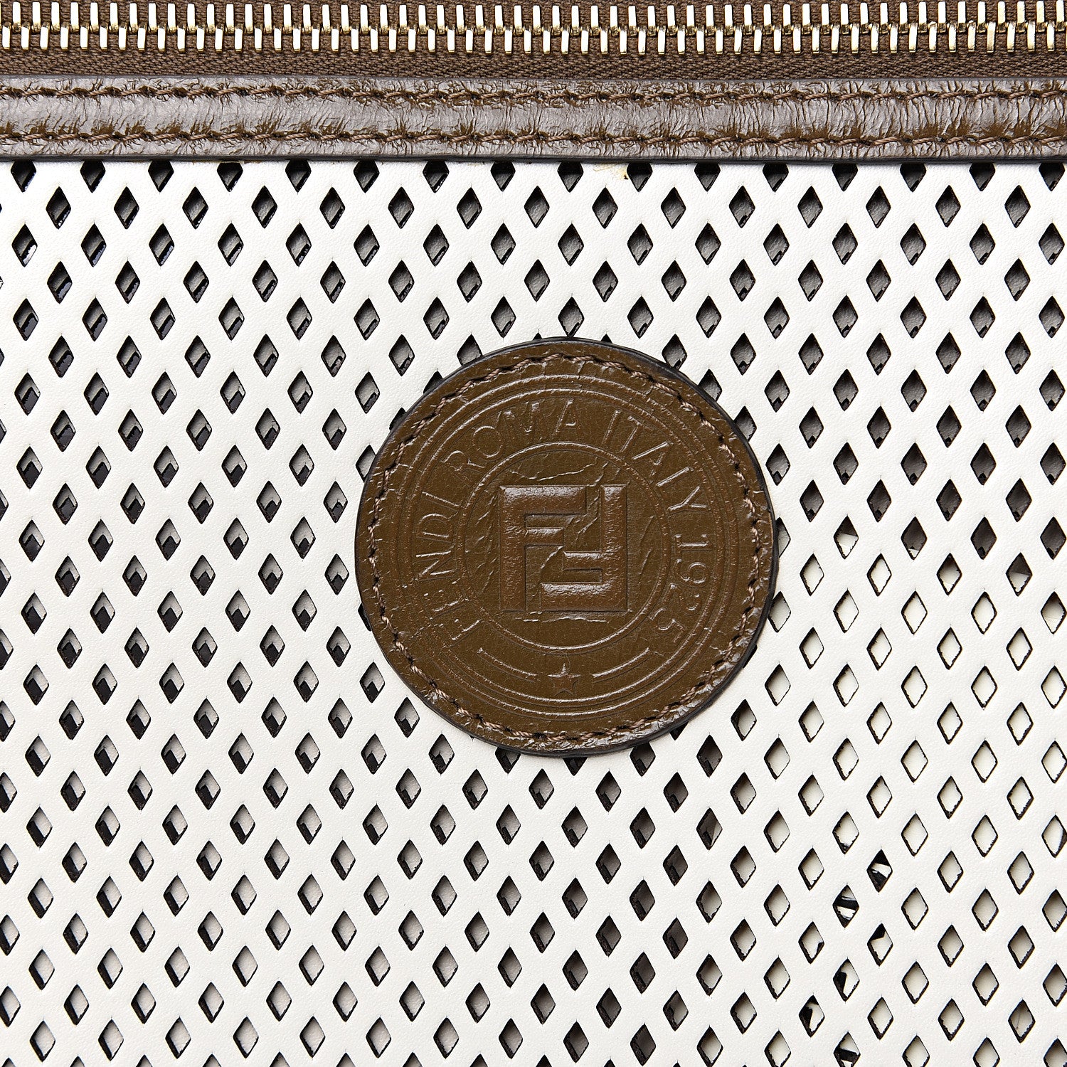 Fendi Vitello Liberty Glossy Lambskin Perforated Large Runaway Shopper Tote White Ice Rust Maya 11 of 11