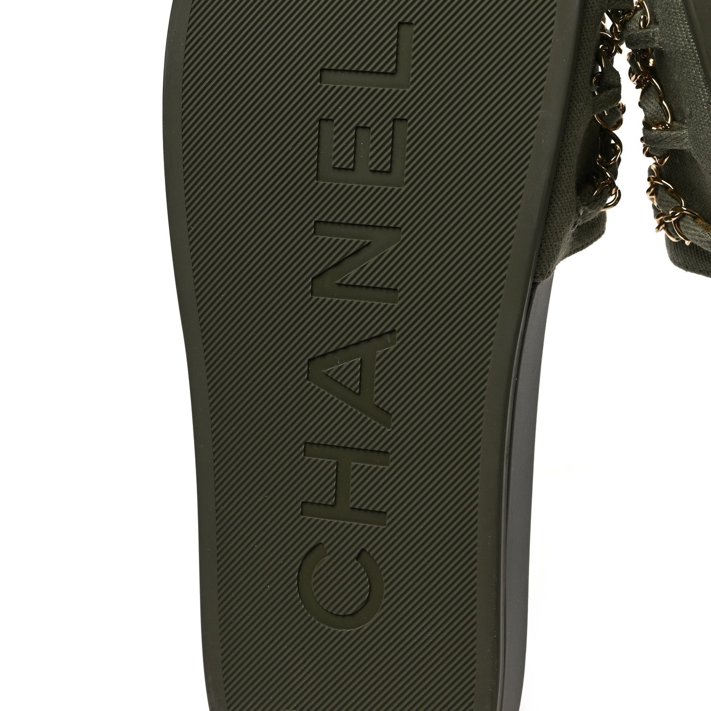 Canvas Chain Flat Sandals 38 Khaki