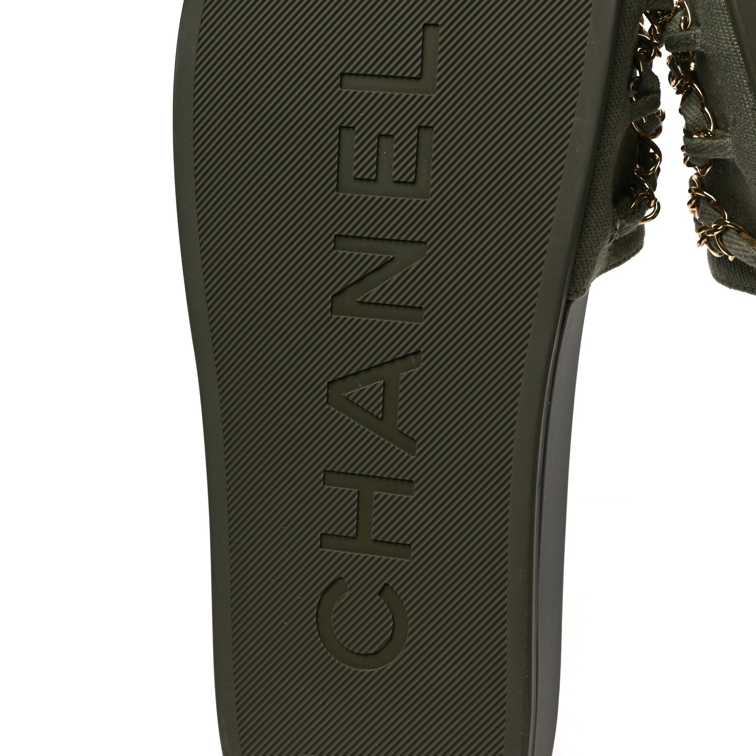 Chanel Canvas Chain Flat Sandals 38 Khaki 6 of 7