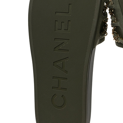 Chanel Canvas Chain Flat Sandals 38 Khaki 6 of 7