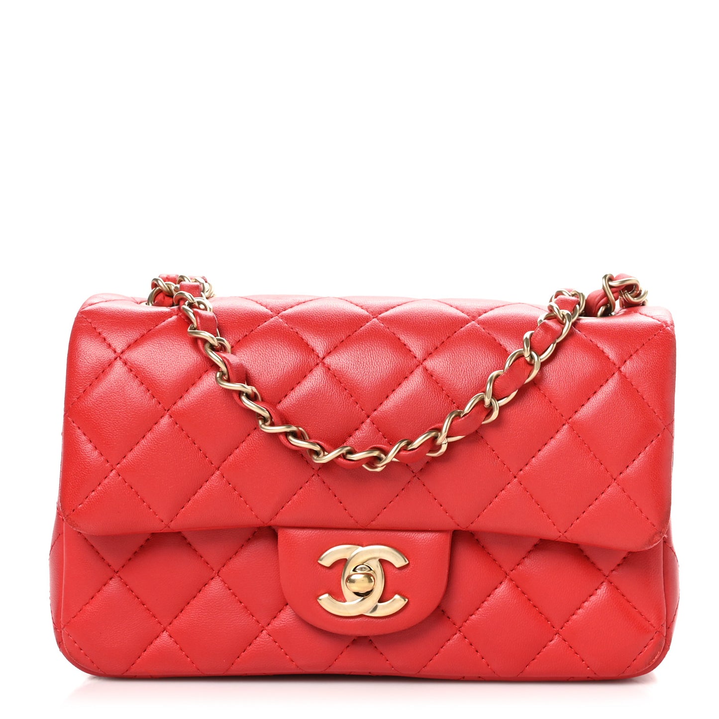 Lambskin Quilted Mini Rectangular Flap Red