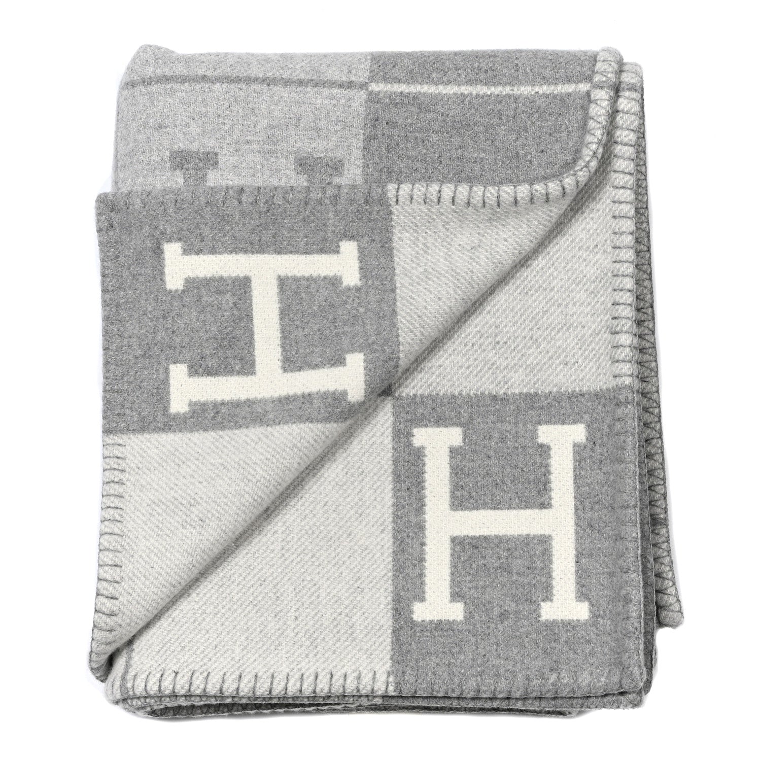 Hermes Wool Cashmere Avalon III Blanket Ecru Gris Clair 2 of 3