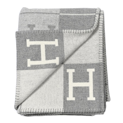 Hermes Wool Cashmere Avalon III Blanket Ecru Gris Clair 2 of 3
