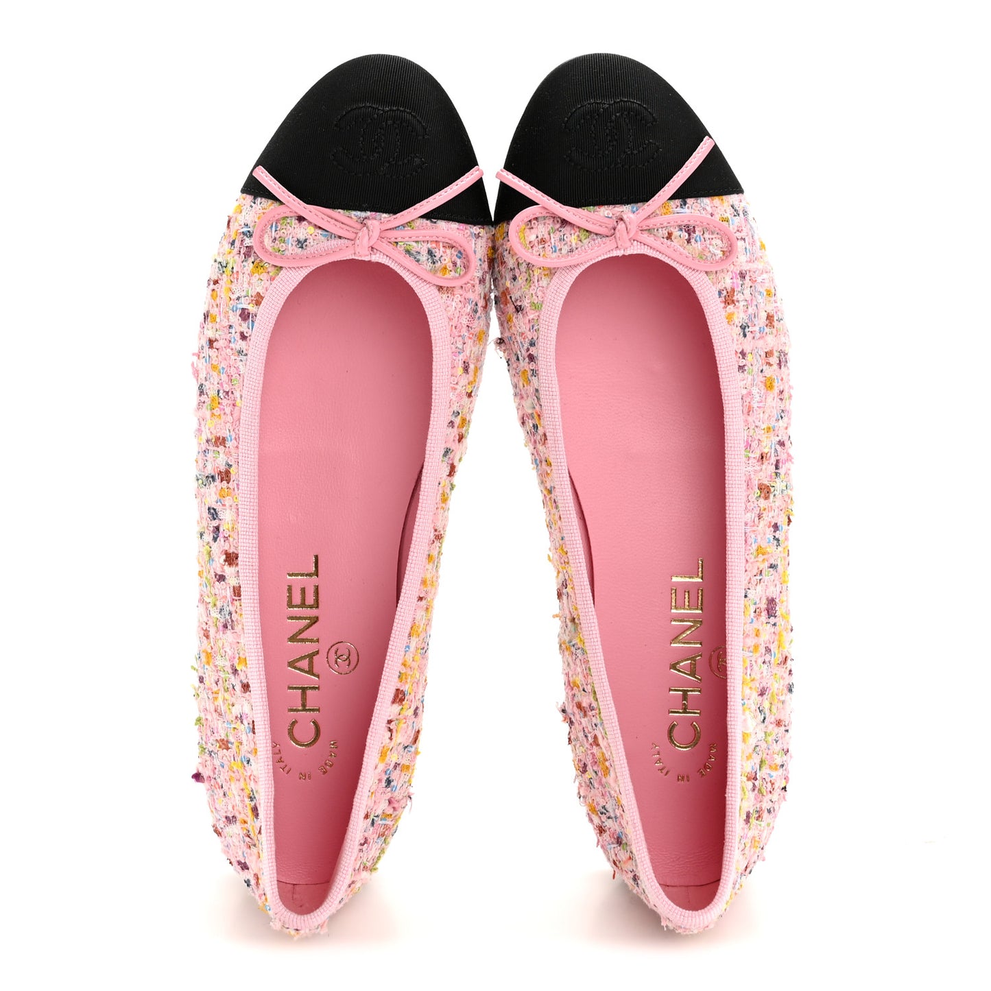 Tweed Sequin Grosgrain Cap Toe Ballet Flats 36.5 Light Pink Multicolor Black