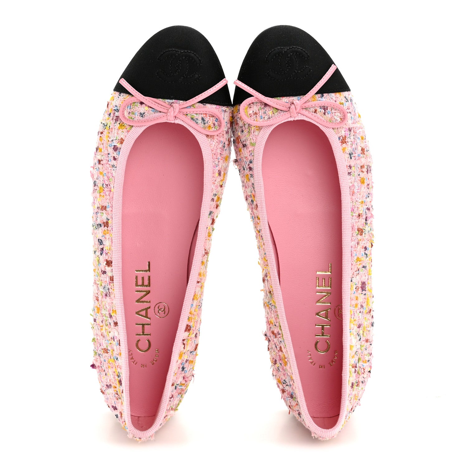 Chanel Tweed Sequin Grosgrain Cap Toe Ballet Flats 36.5 Light Pink Multicolor Black 2 of 9