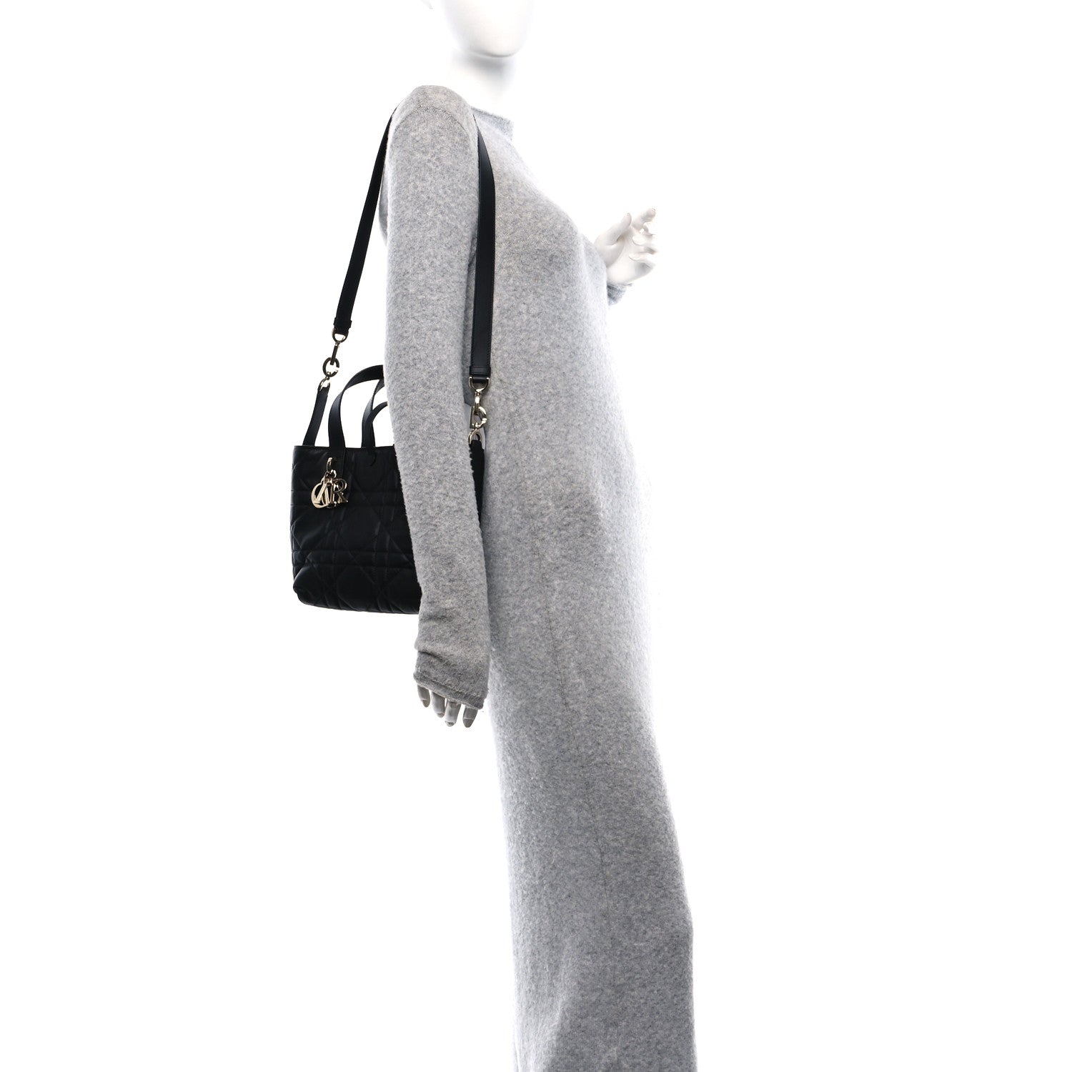 Christian Dior Calfskin Macrocannage Small Toujours Vertical Tote Black 2 of 11