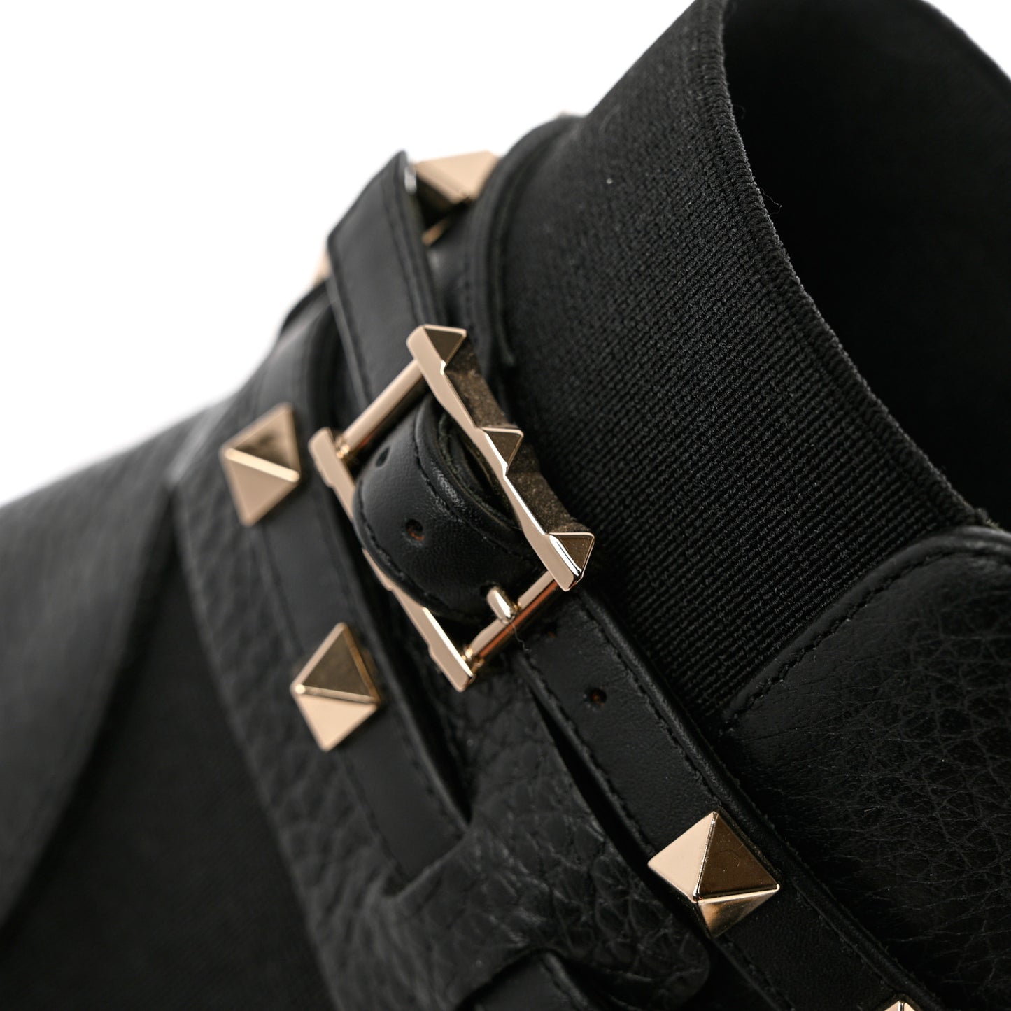 Grained Calfskin Rockstud Beatle Chelsea Ankle Boots 38 Black