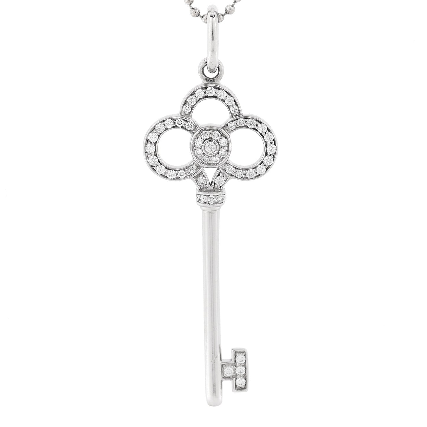 18K White Gold Diamond Crown Key Pendant Necklace