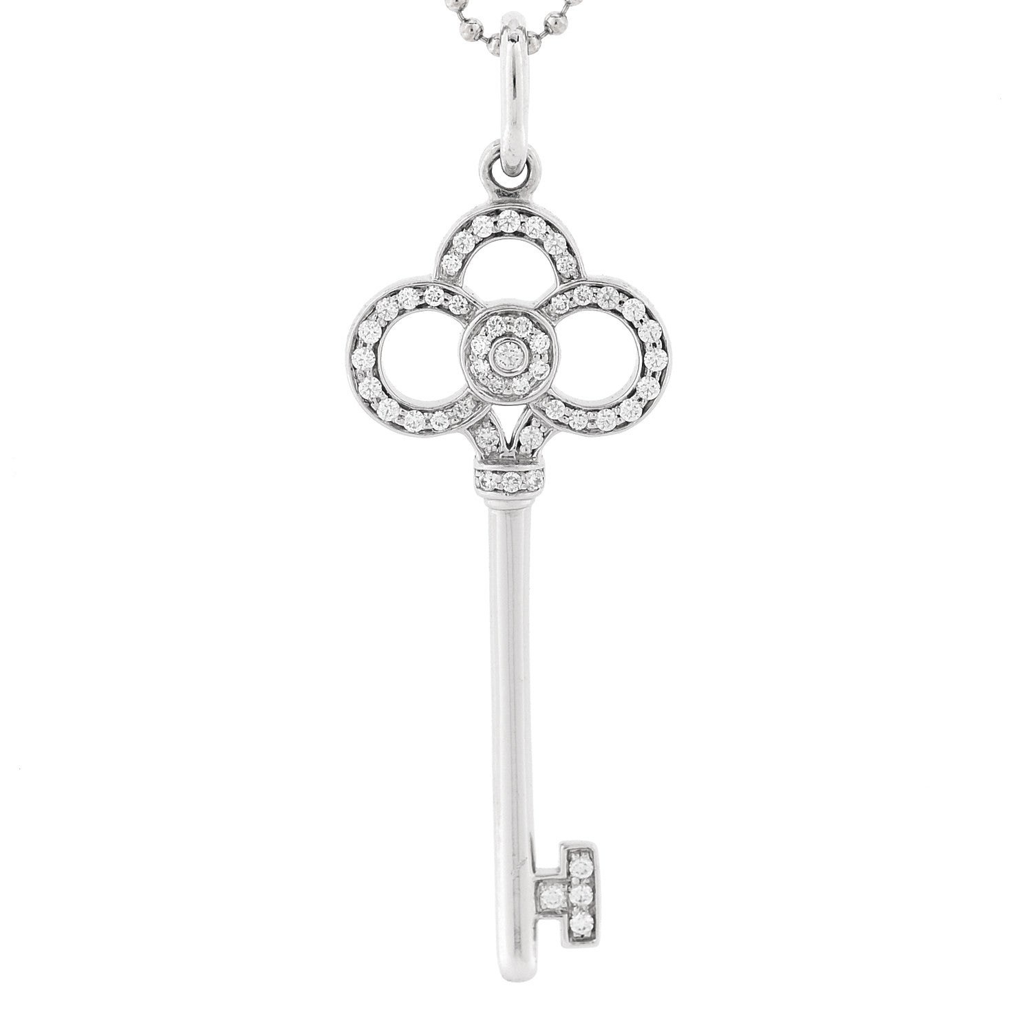 Tiffany 18K White Gold Diamond Crown Key Pendant Necklace 4 of 7