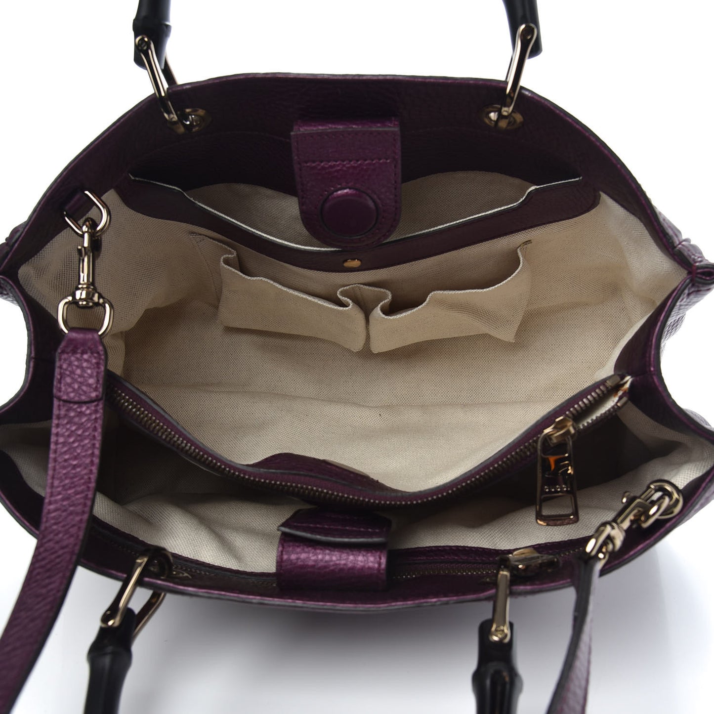 Pebbled Calfskin Medium Bamboo Shopper Tote Purple