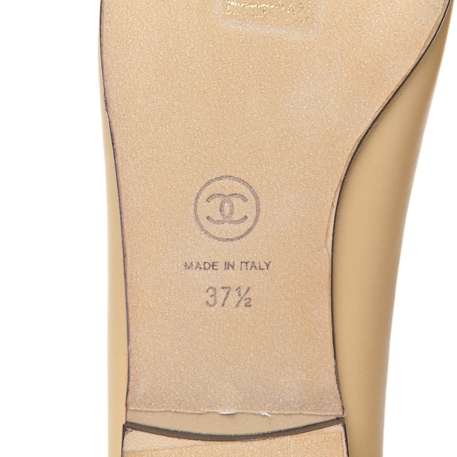 Chanel Lambskin Cap Toe CC Ballerina Flats 37.5 Beige Black 7 of 19