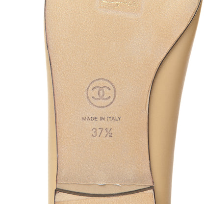 Chanel Lambskin Cap Toe CC Ballerina Flats 37.5 Beige Black 7 of 19