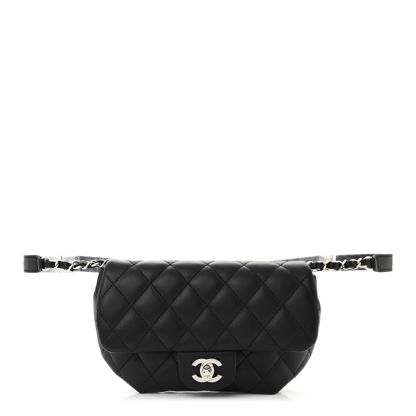 Calfskin Quilted CC Uniform Flap Belt Bag Black