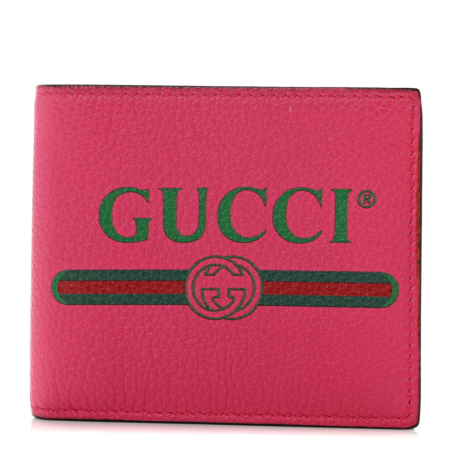 Grained Calfskin Logo Bi-Fold Wallet Box Pink Green