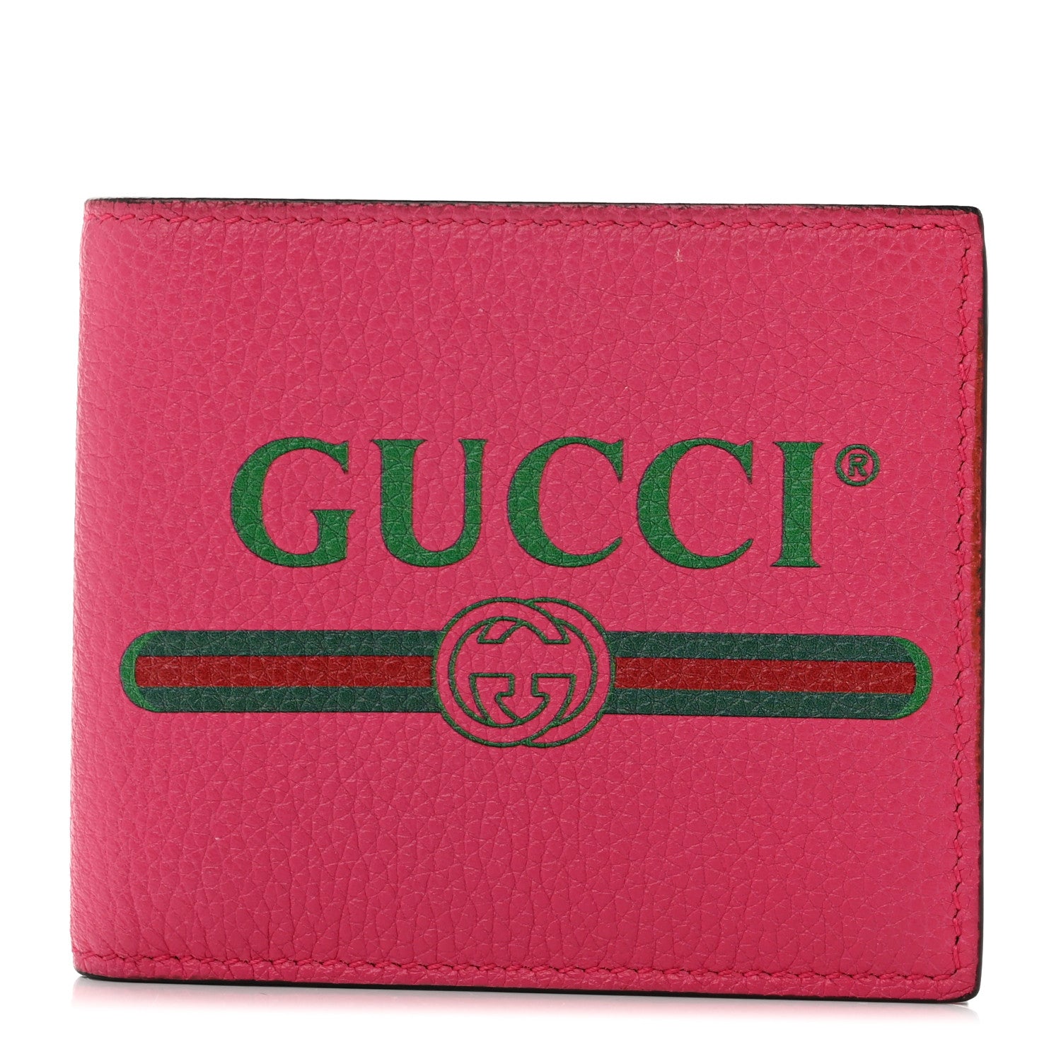 Gucci Grained Calfskin Logo Bi-Fold Wallet Box Pink Green 1 of 7