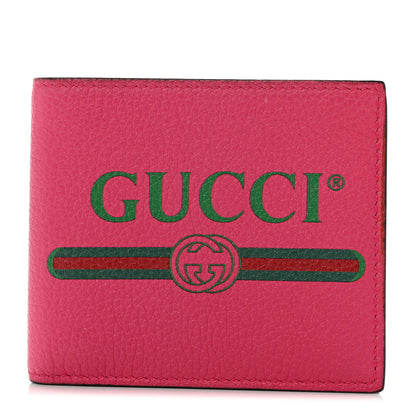 Gucci Grained Calfskin Logo Bi-Fold Wallet Box Pink Green 1 of 7