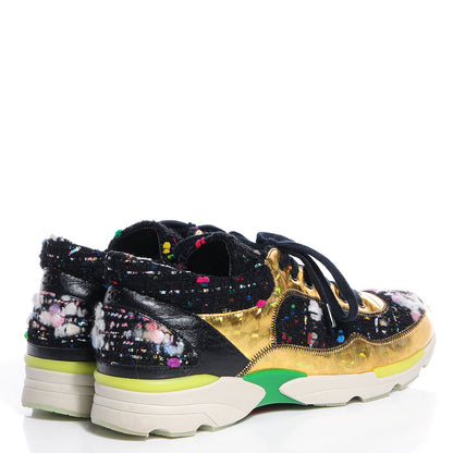 Chanel Tweed Lambskin Runway Sneakers Black 36 4 of 7