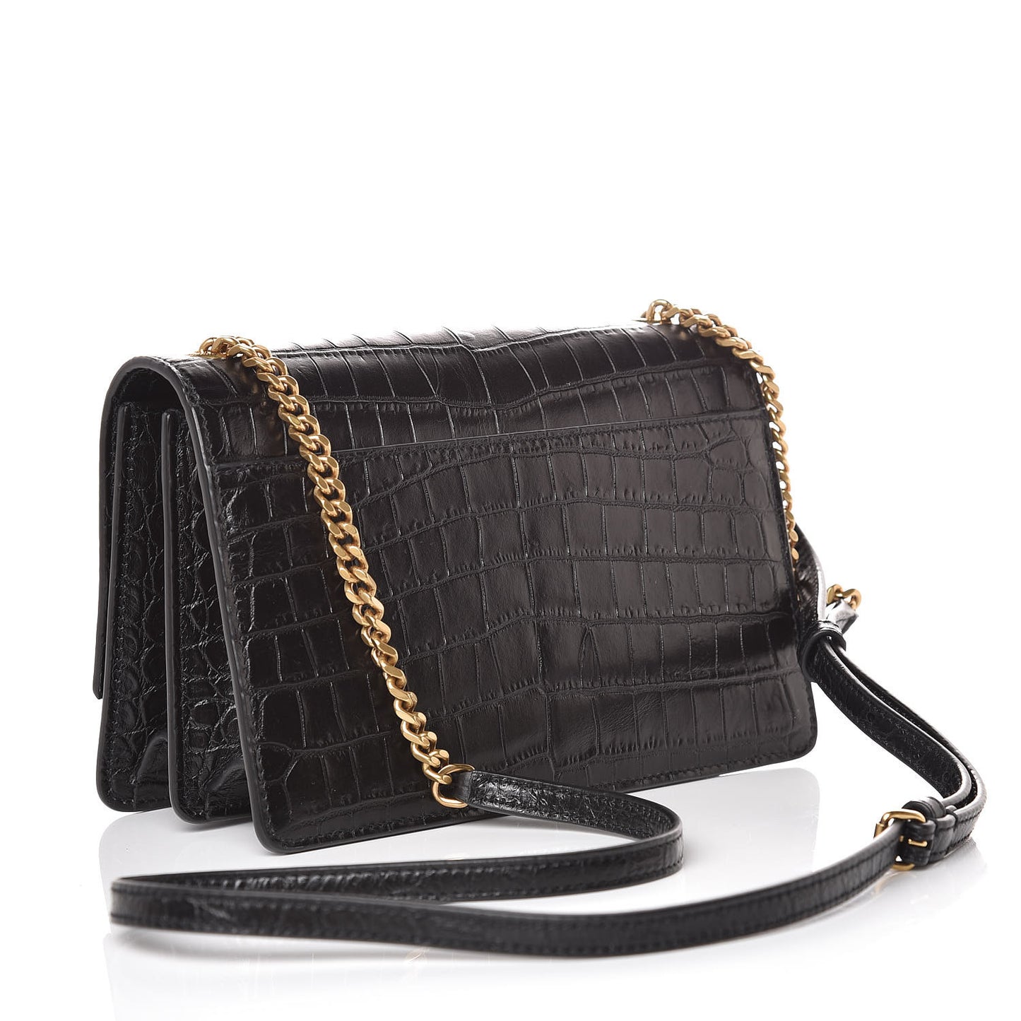 Calfskin Crocodile Embossed Small Monogram Sunset Black