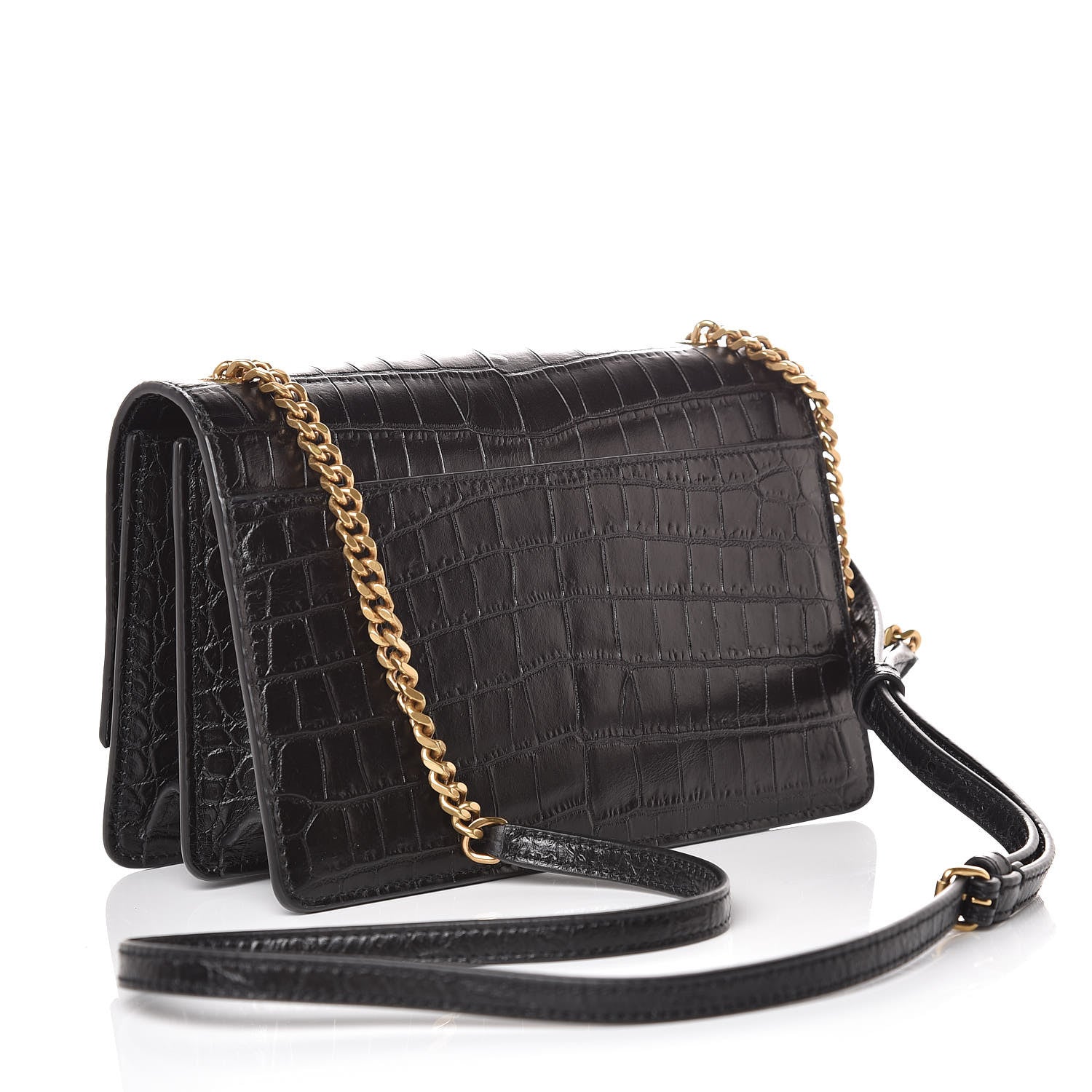 Saint Laurent Calfskin Crocodile Embossed Small Monogram Sunset Black 3 of 9