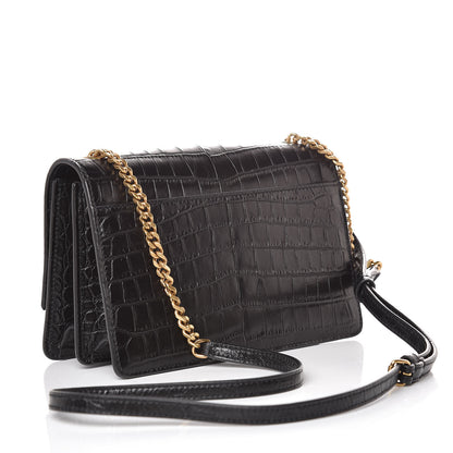Saint Laurent Calfskin Crocodile Embossed Small Monogram Sunset Black 3 of 9