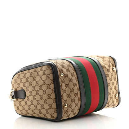Gucci Monogram Selleria Calfskin Vintage Web Medium Boston Beige Ebony Cocoa 4 of 21