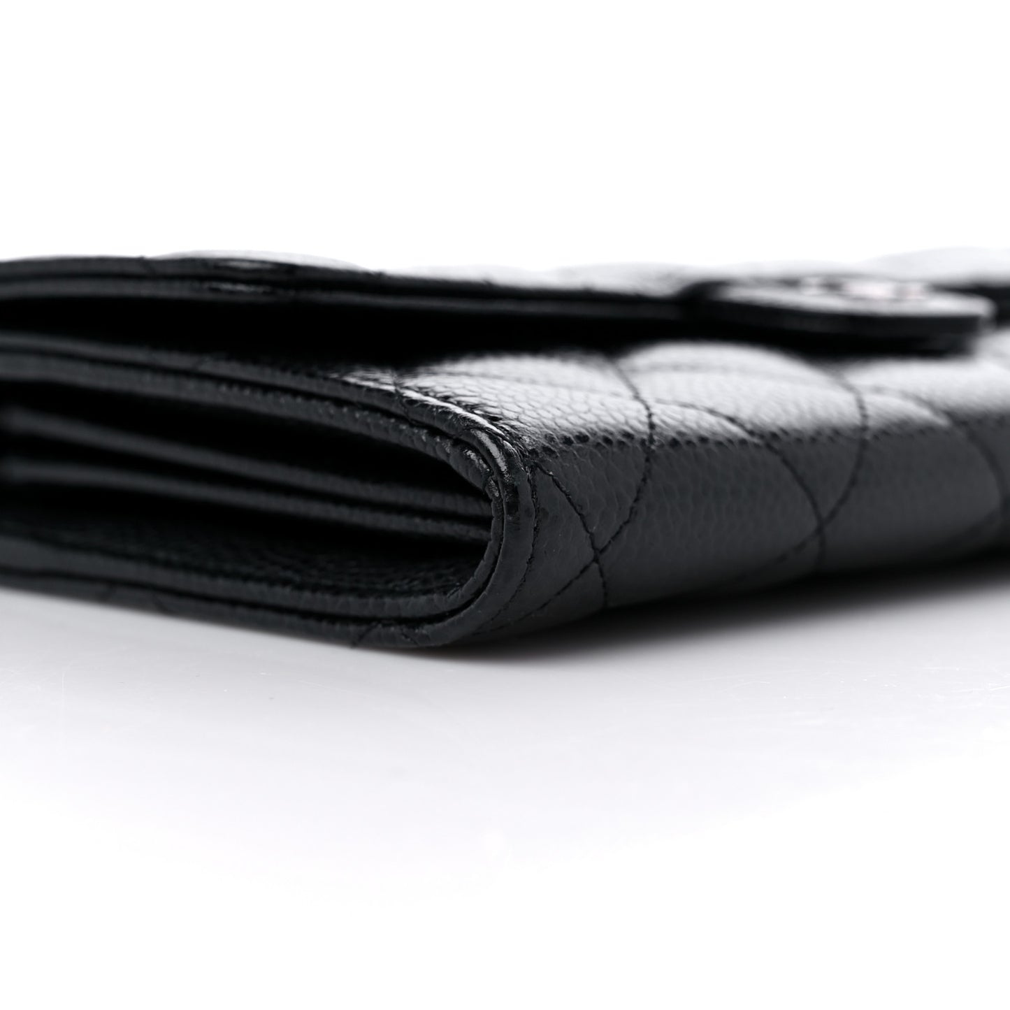 Caviar Quilted Large Gusset Flap Wallet Black