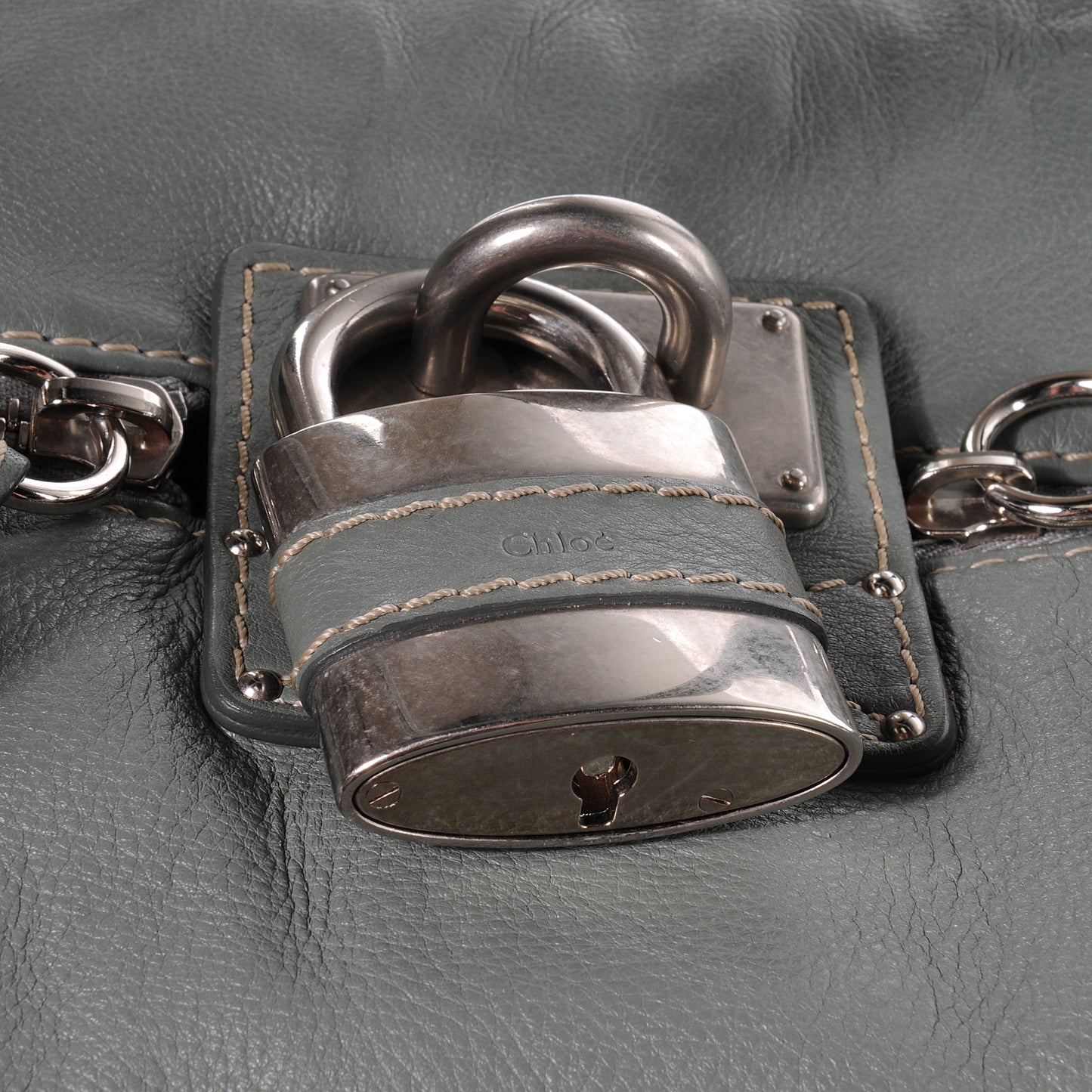 Leather Paddington Front Pocket Tote Gris Vert