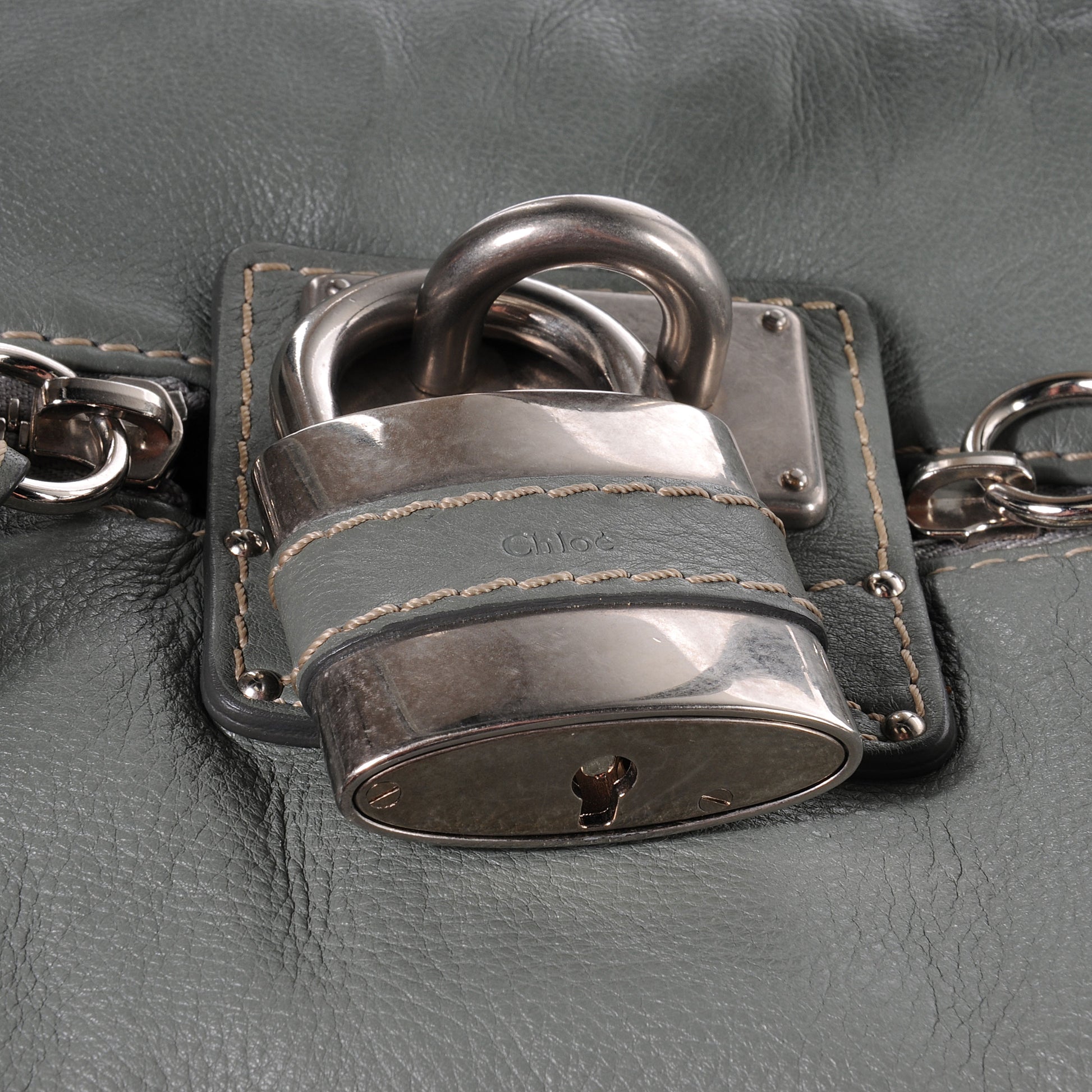 Chloe Leather Paddington Front Pocket Tote Gris Vert 8 of 8
