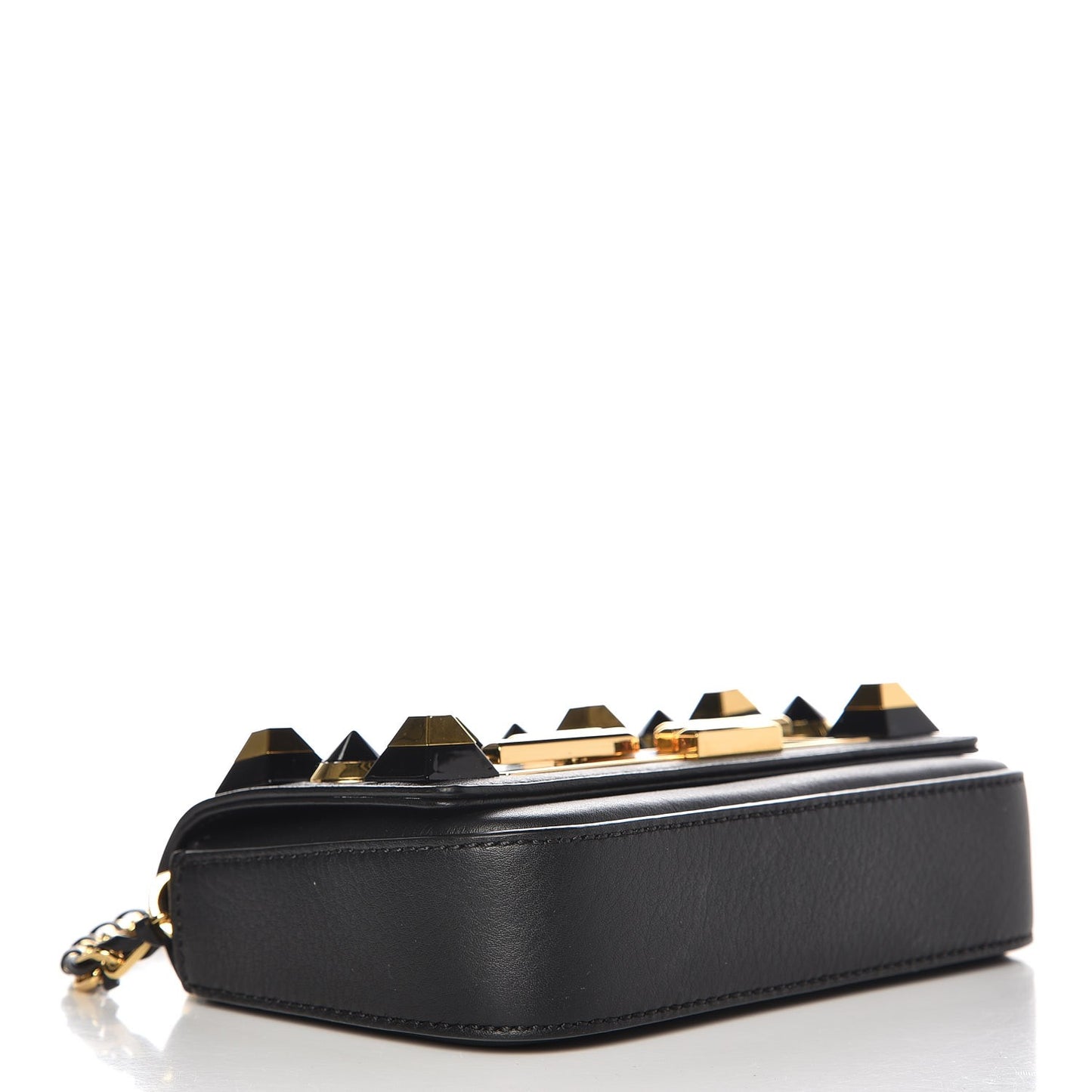 Vitello Dolce Studded Mini 3Baguette Shoulder Bag Black Gold