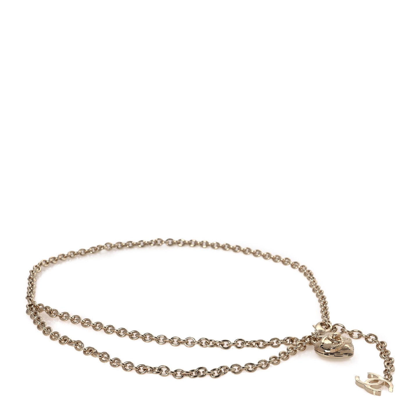 Metal Chain CC Heart Turnlock Belt Gold