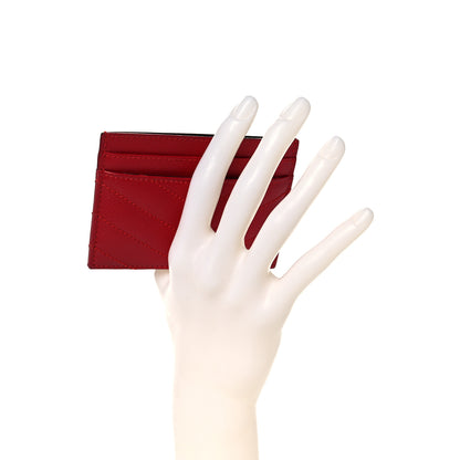 Saint Laurent Grain De Poudre Matelasse Chevron Monogram Credit Card Case Red 2 of 8