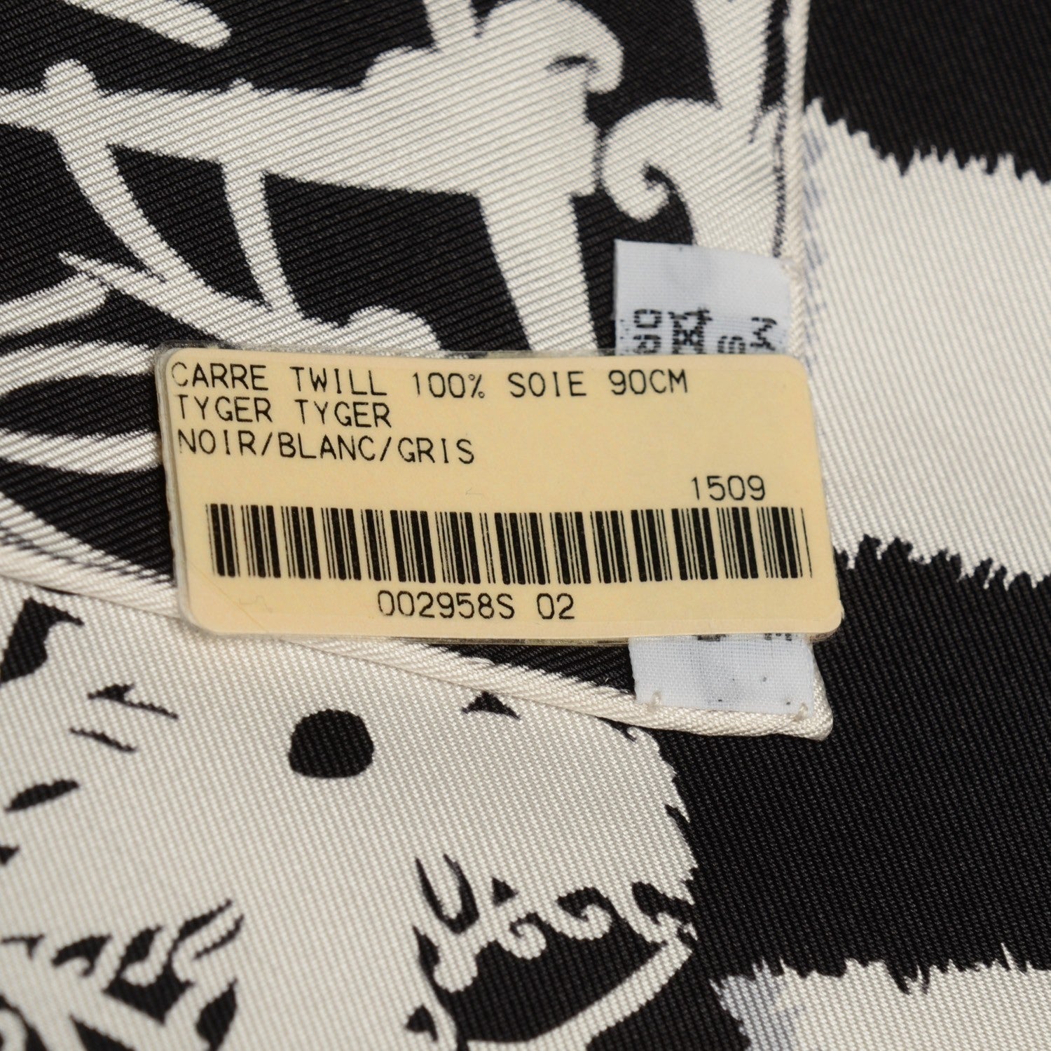 Hermes Silk Tyger Tyger Scarf 90 Black Blanc Gris 7 of 9