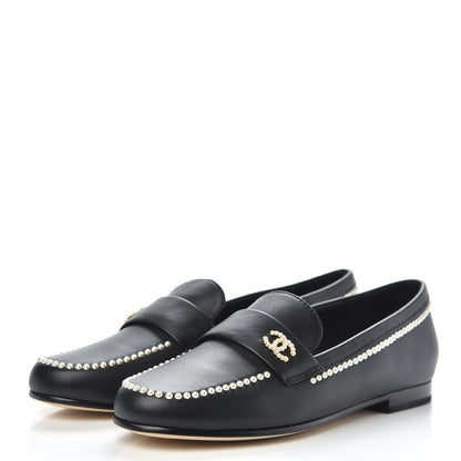 Chanel Calfskin Pearl CC Loafers 37 Black 3 of 7