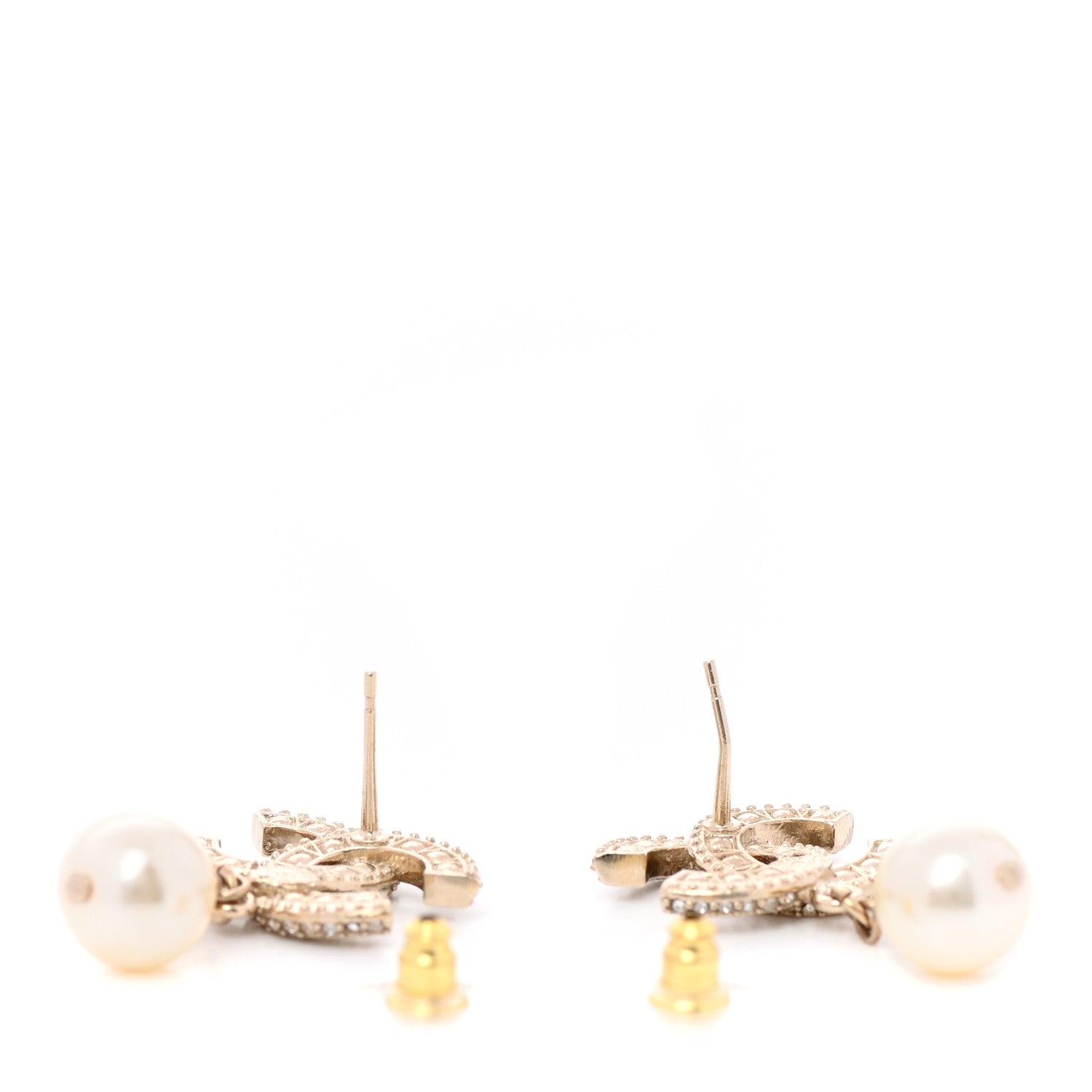 Chanel Crystal Pearl CC Drop Earrings Gold 3 of 4