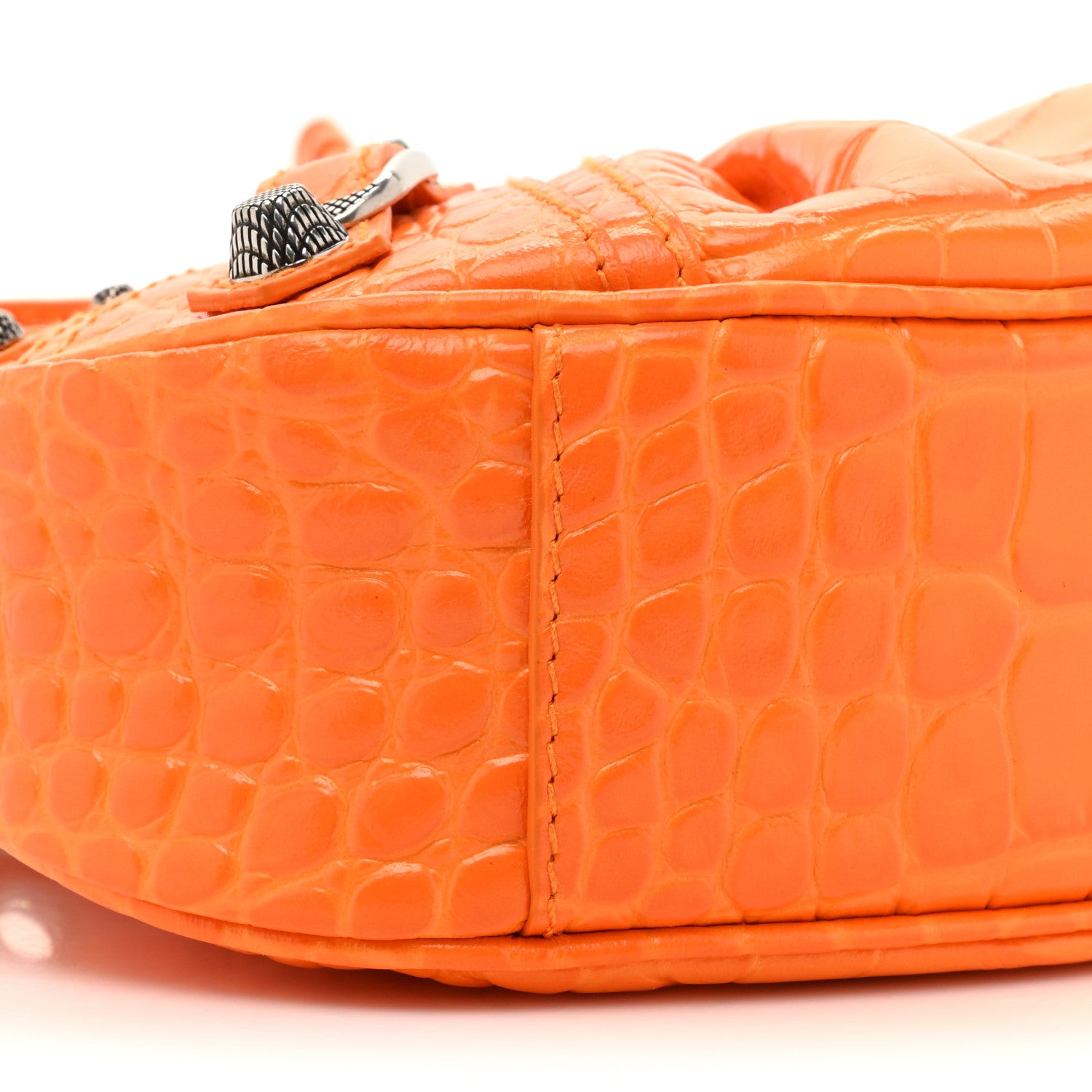 Balenciaga Extra Supple Calfskin Crocodile Embossed Le Cagole Shoulder Bag XS Pop Orange 9 of 12