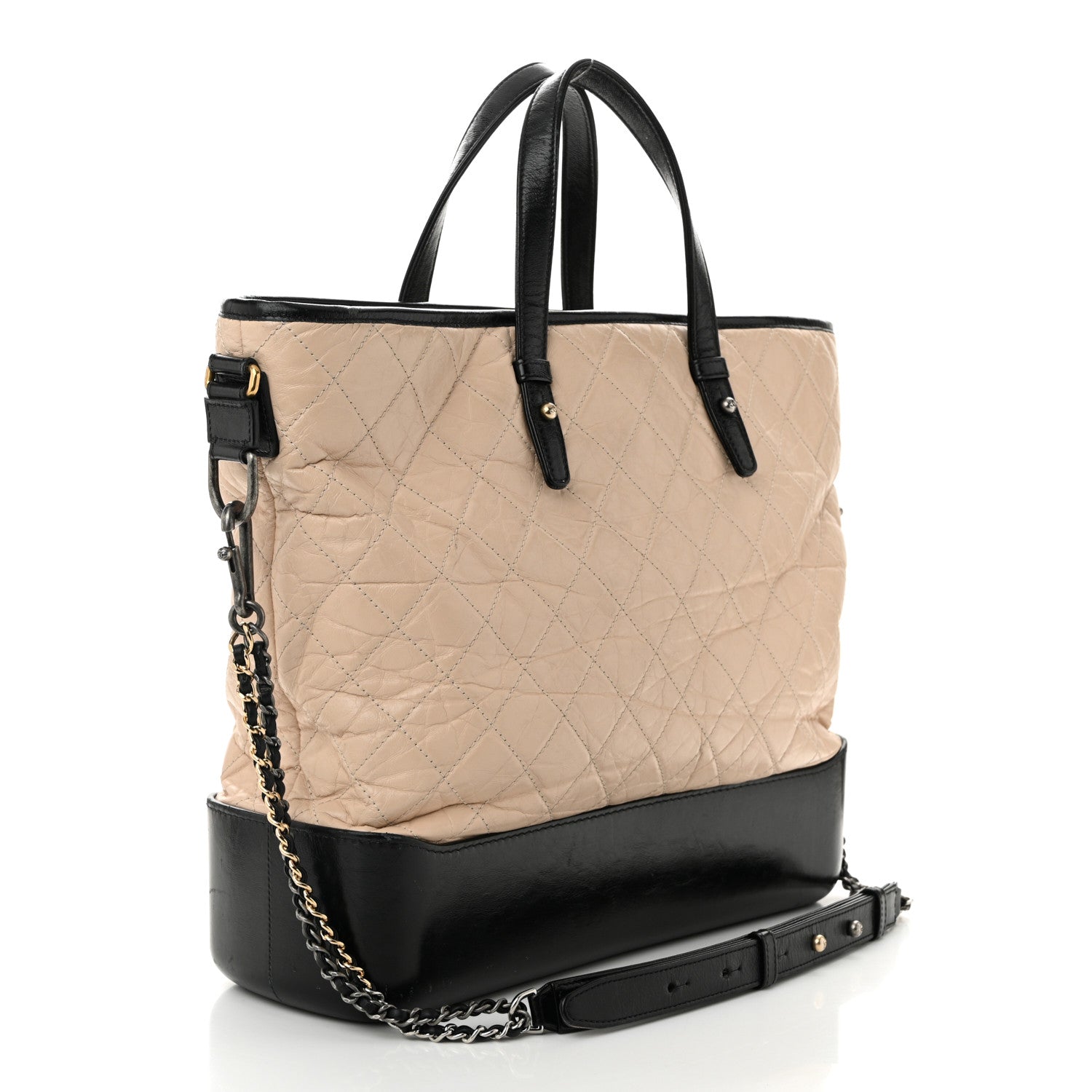 Chanel Aged Calfskin Quilted Large Gabrielle Shopping Tote Beige Black 3 of 14