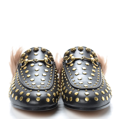 Gucci Calfskin Lambswool Studded Womens Princetown Slippers 37 Black 2 of 8