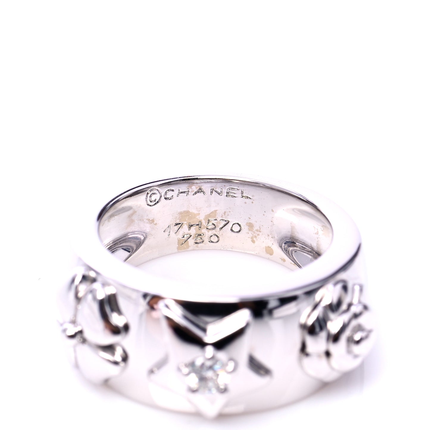 18K White Gold Diamond Camelia Band Ring 52 6