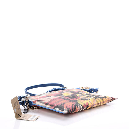 Burberry Haymarket Check Floral Print Peyton Wristlet Mineral Blue Burnt Orange 4 of 8